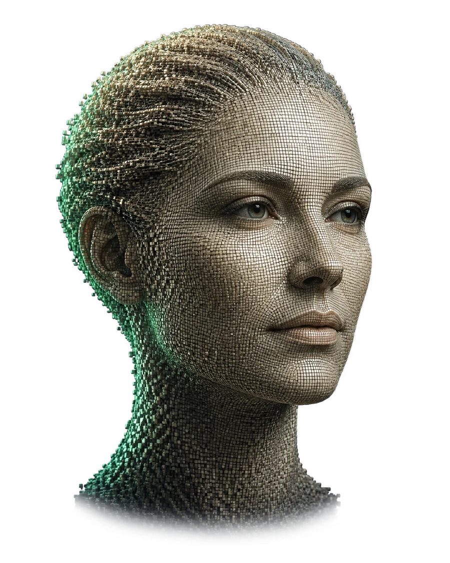 Realistically proportioned human formed from microvoxels